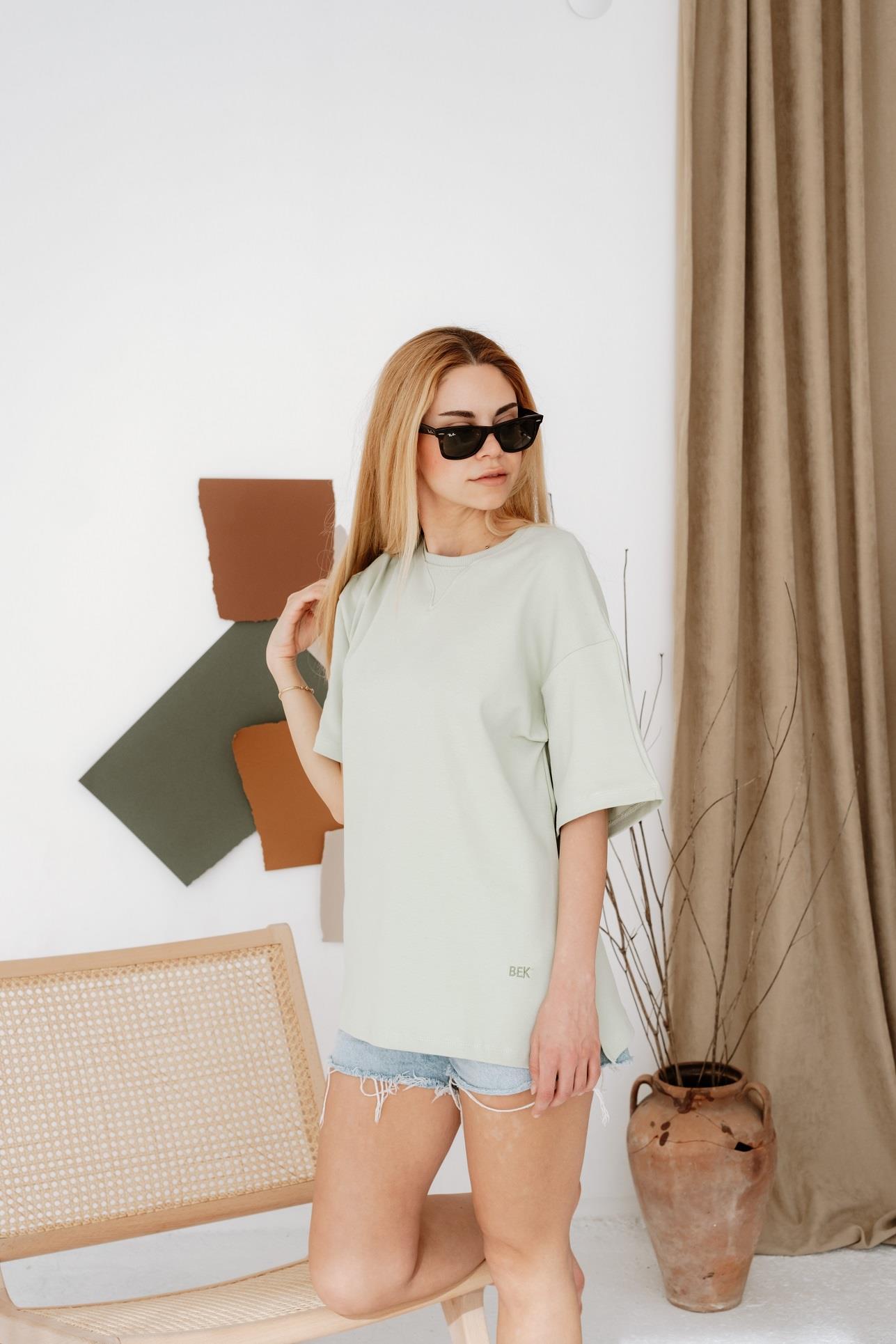 BABYBEK Premium Kadın Oversize Su Yeşili T-shirt